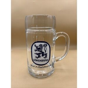Vintage Large Lowenbrau Beer 1L Glass Mug With Printed Logo 8"